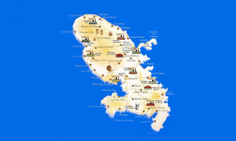Rum Distilleries map of Martinique